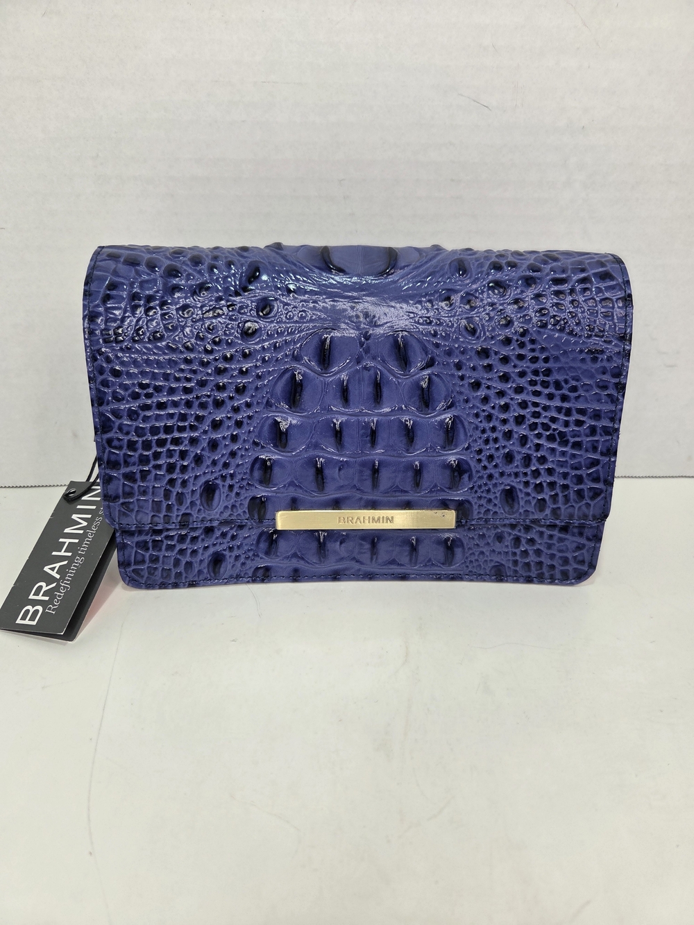 BrahminMinuette Melbourne Mini Purple Leather Croc Crossbody Bag